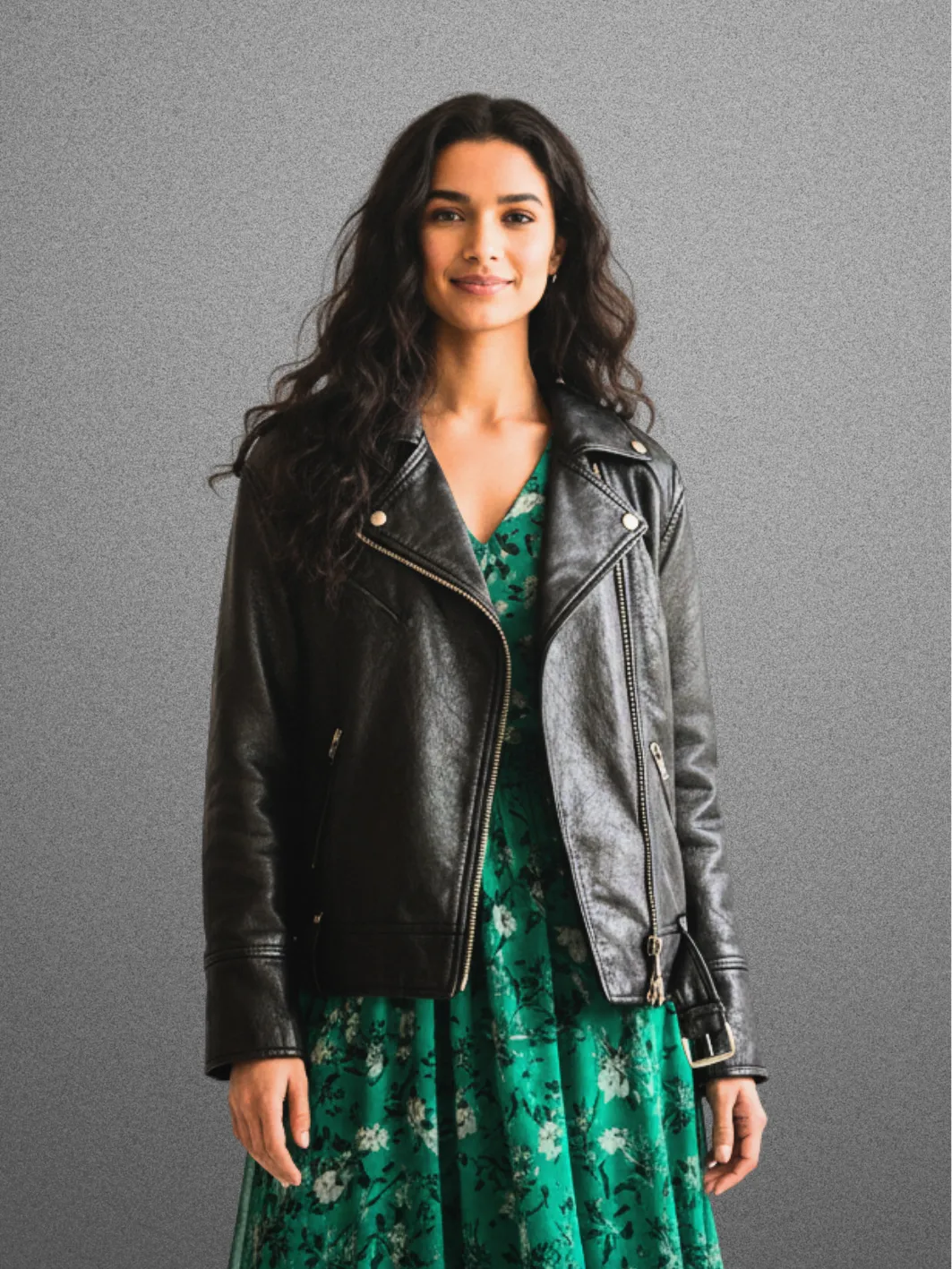 BASIANE Leather Oversized Motorcycle Jacket Black