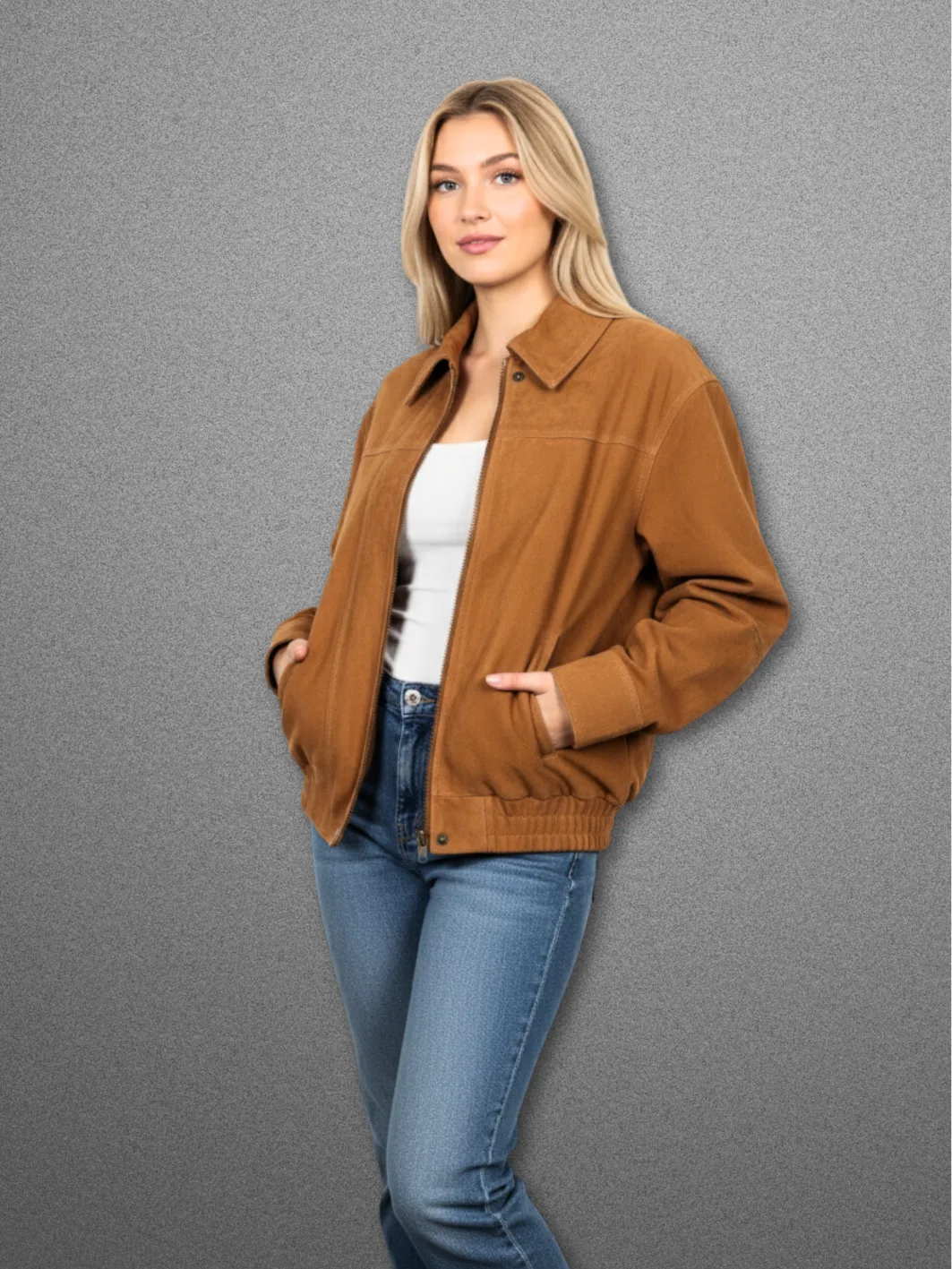 CALISTE Suede Oversized Bomber Jacket