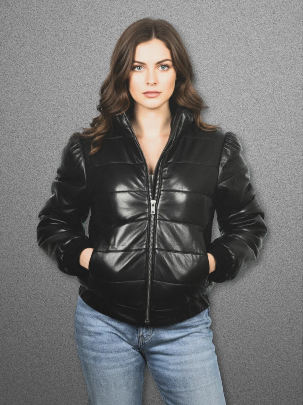 CILLA Leather Quilted Puffer Jacket Black