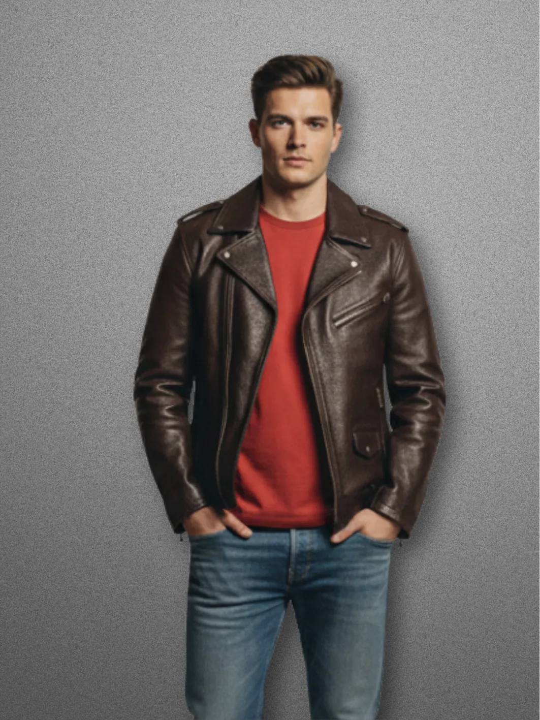 DEON Leather Men's Motorcycle Jacket Russet