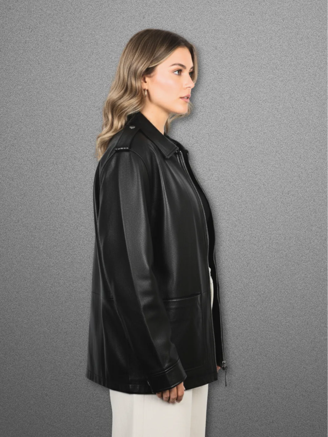 EGINA Leather Oversized Shirt Collar Jacket