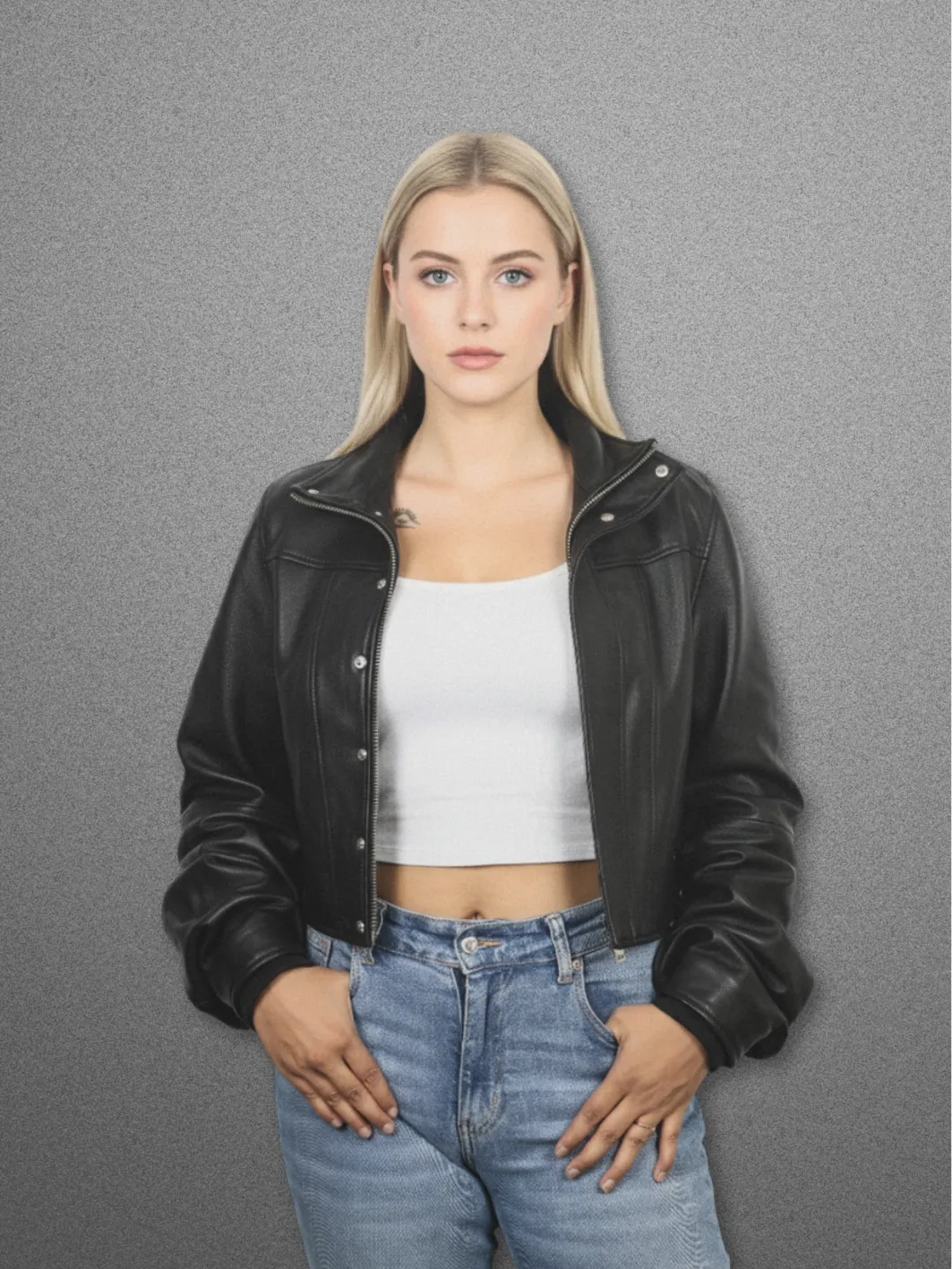JOCASTA Leather Long Sleeve Cropped Jacket