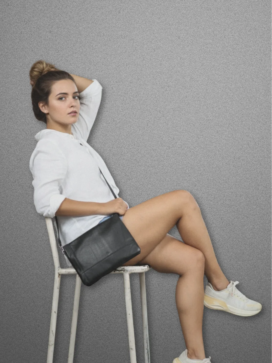 MYRINE Leather Cross Body Bag Black