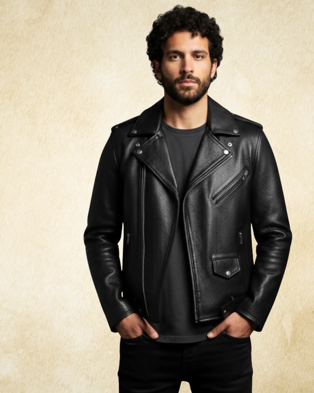 DEON Leather Men's Motorcycle Jacket Black