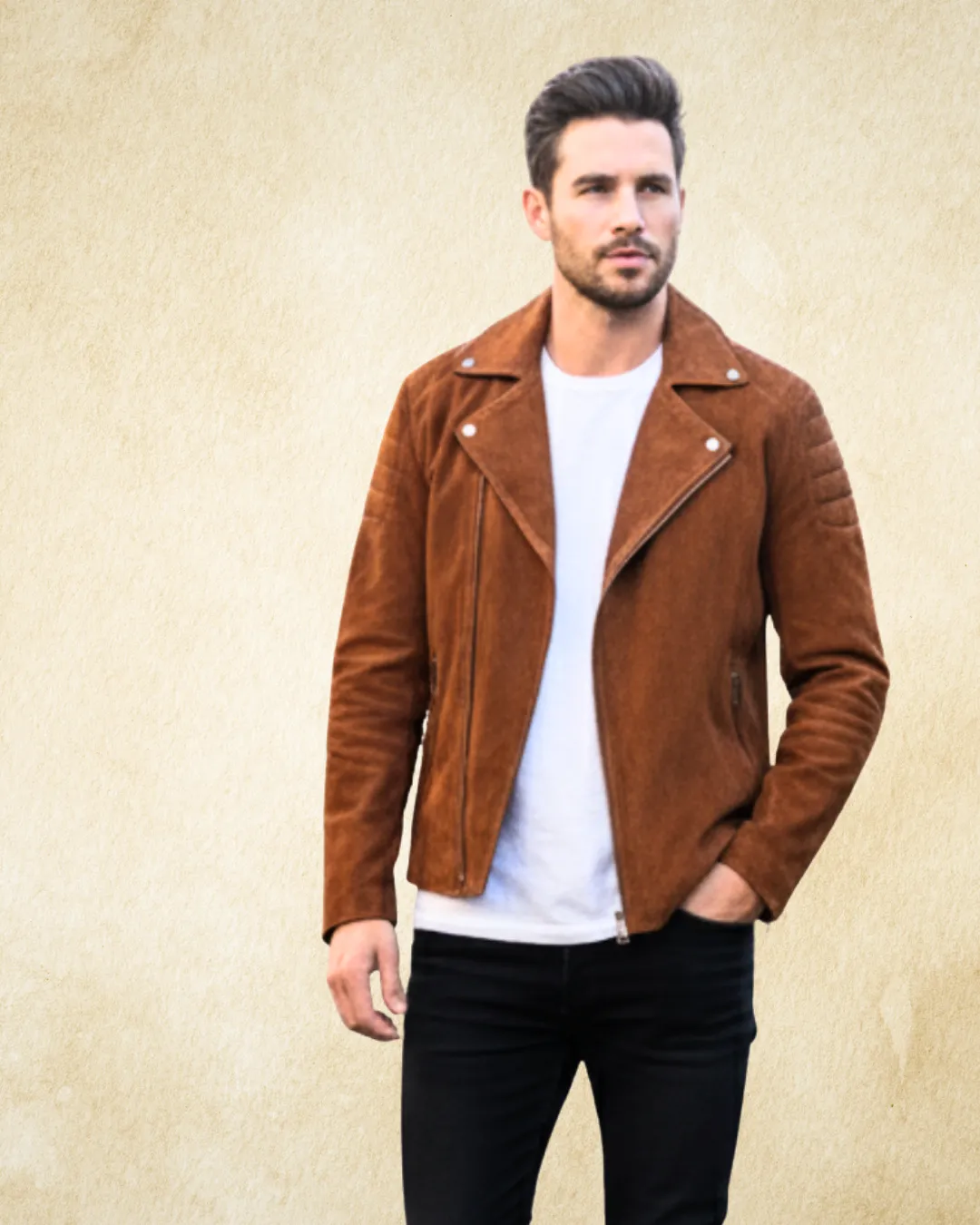 ICARUS Suede Men's Motorcycle Jacket Tawny