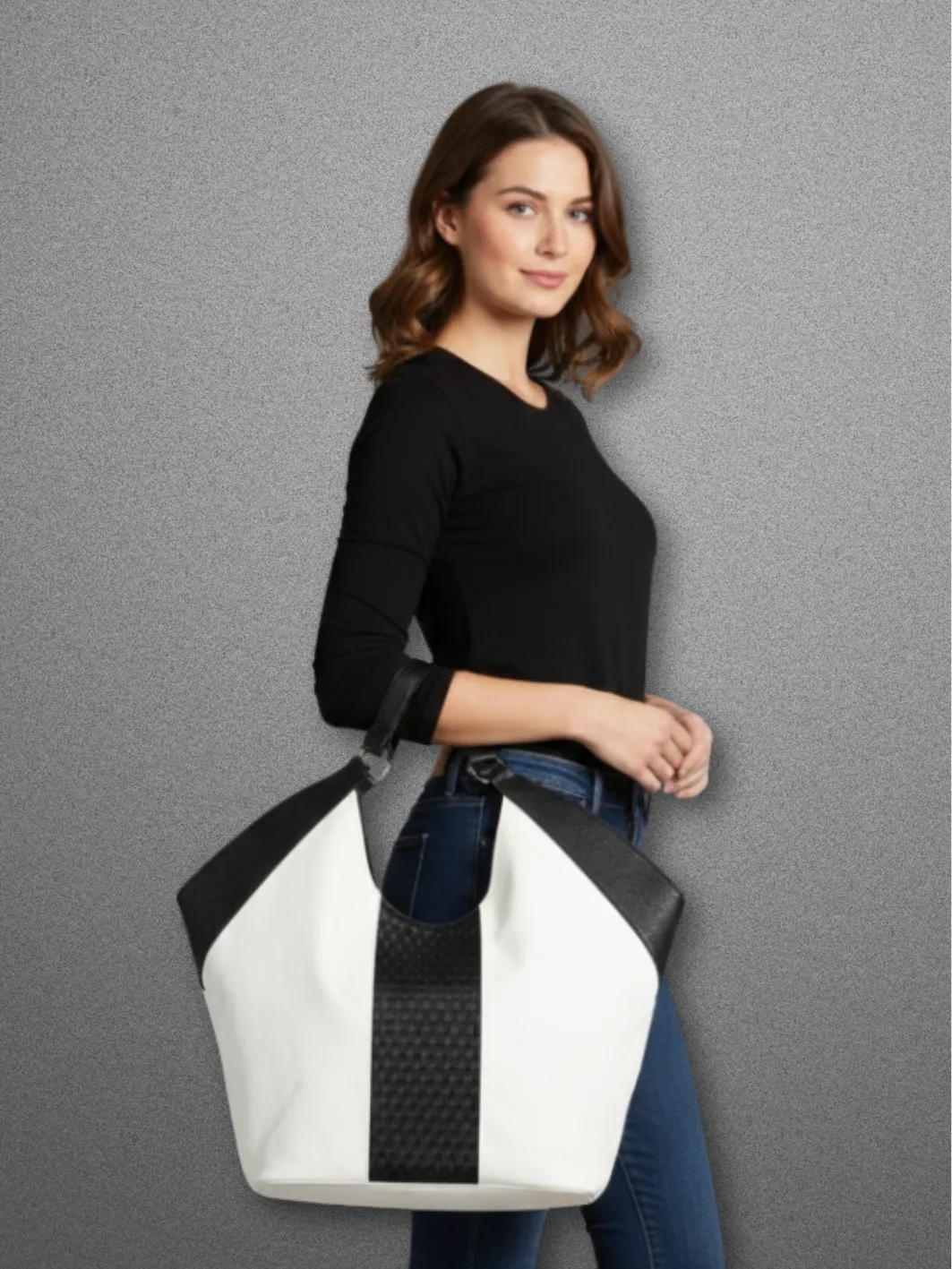 KITTOS Leather Weave Canvas Tote Bag