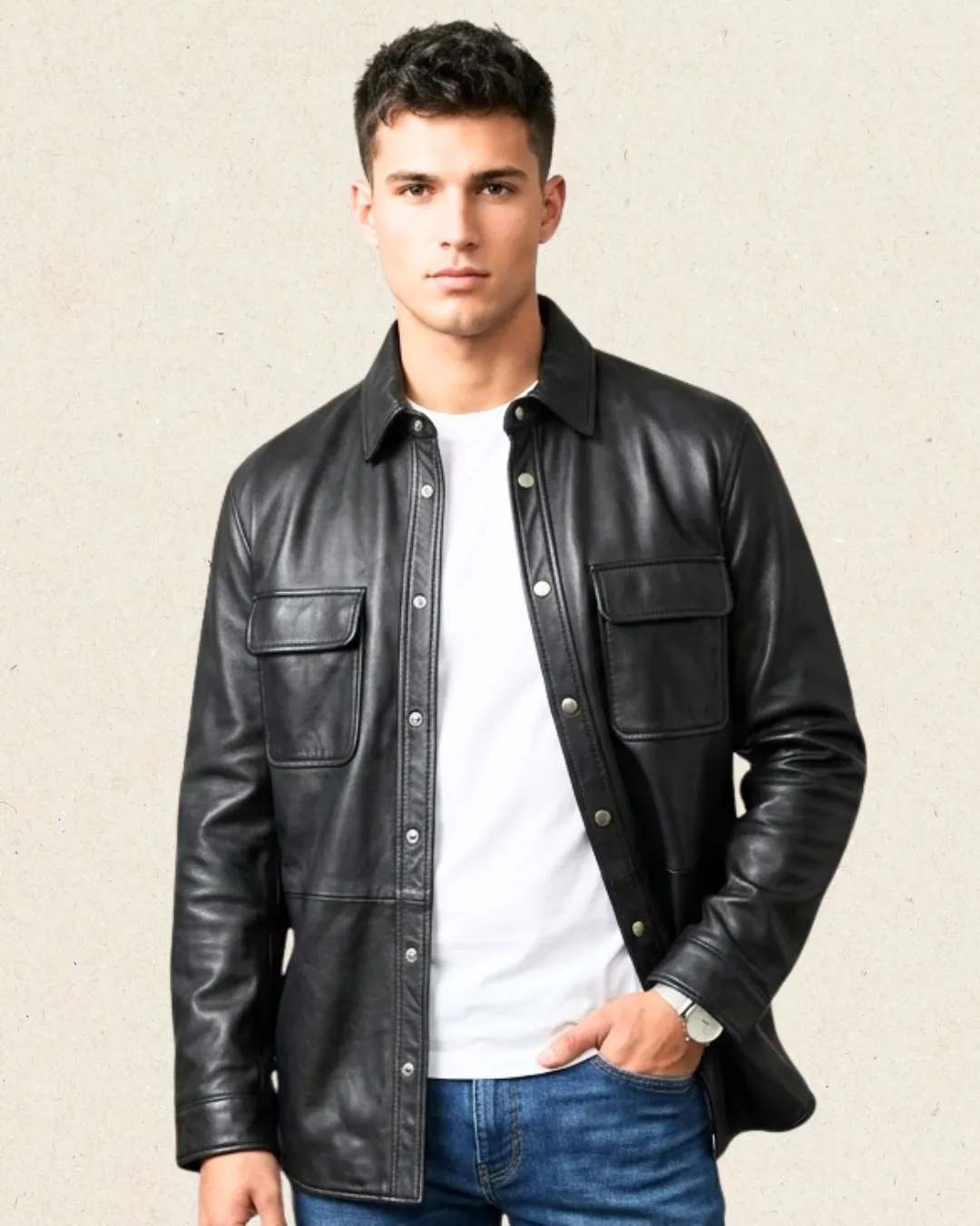BARATES Leather Overshirt Jacket