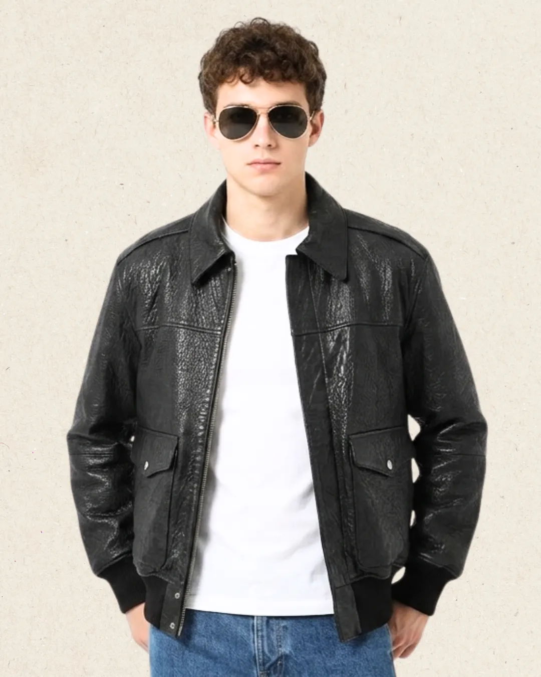 COSMOS Leather Pebbled Flight Jacket