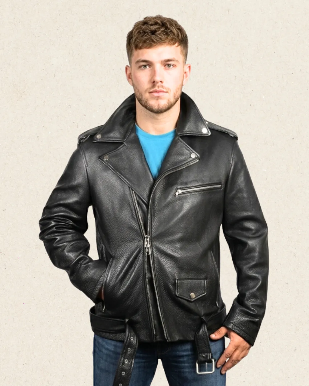 DEON Leather Men's Motorcycle Jacket Black