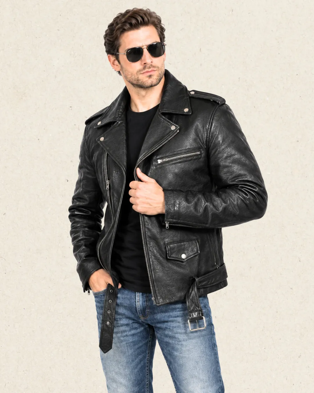 DEON Leather Men's Motorcycle Jacket Black