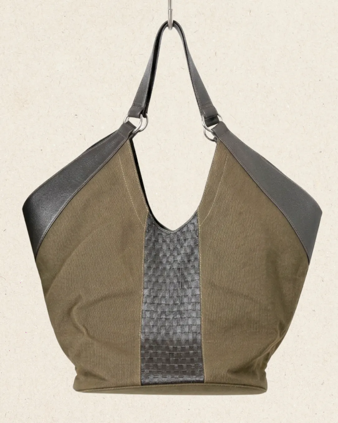 KITTOS Leather Weave Canvas Tote Bag
