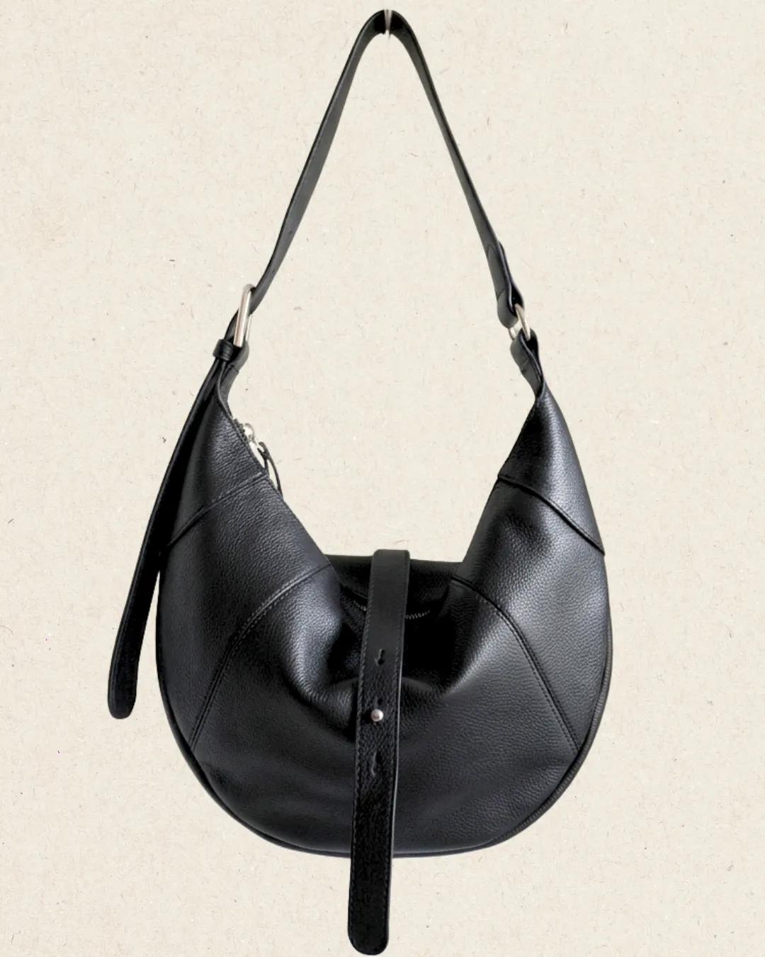 LANIKE Leather Crescent Satchel Black         
